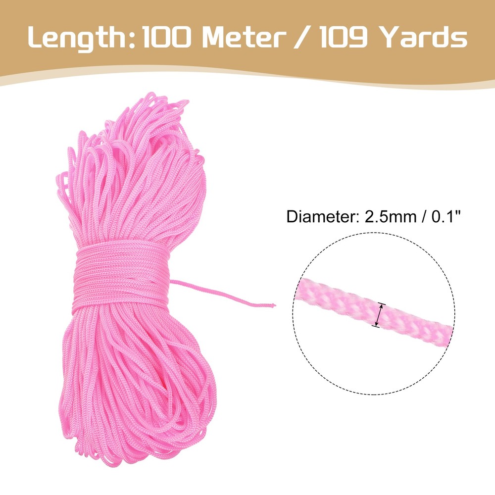 Macrame Cord 2.5mm x 109 Yard, Polyester Macrame Rope Twisted Macrame Yarn-Pink