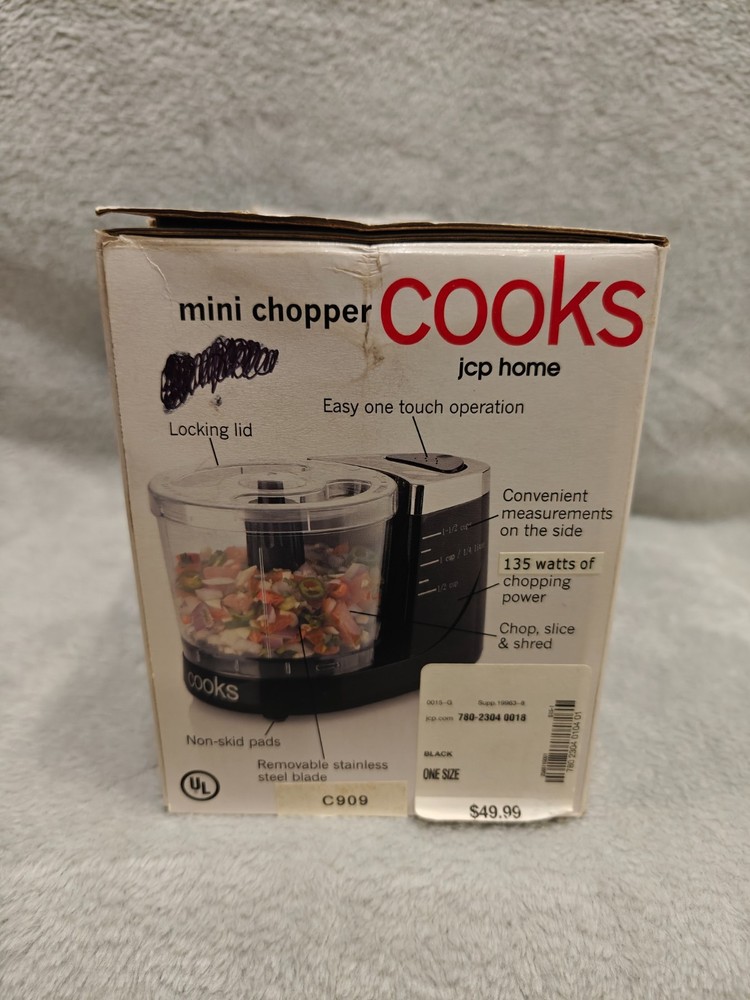 Cooks Mini Chopper Black Compact Food Processor NIB One-Touch Dual Pulse