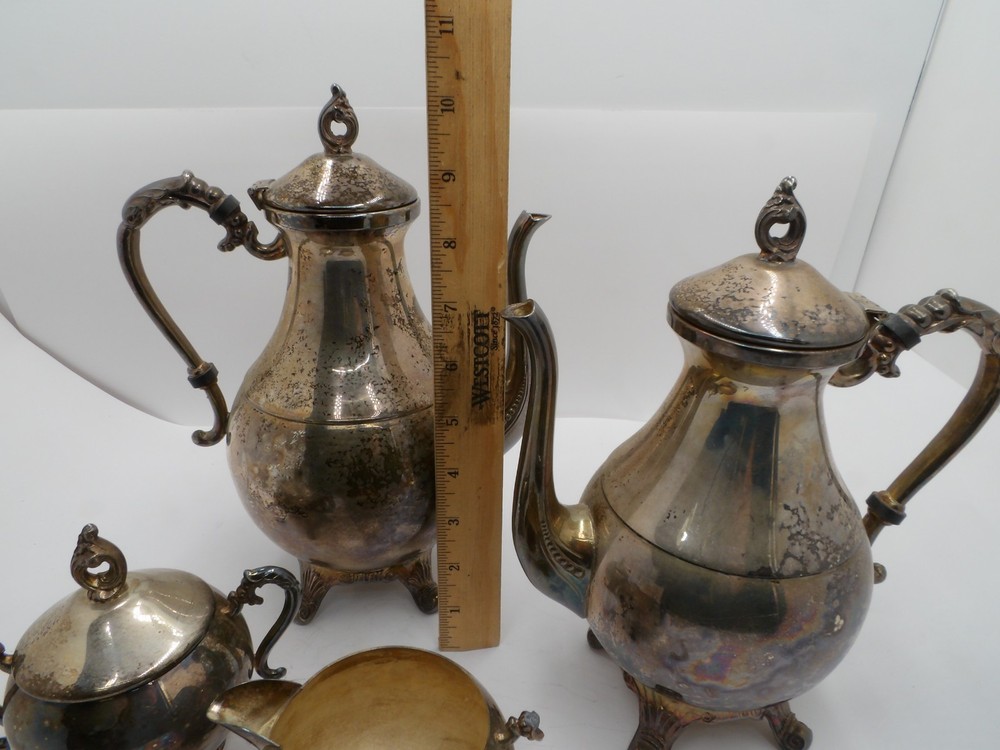 4 Piece Pilgrim Silver Plated Large Medium Tea Coffee Set With Creamer Sugar