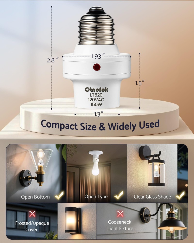 otnofok Light Sensor Socket, E26/E27 Bulb Automatic Dusk White