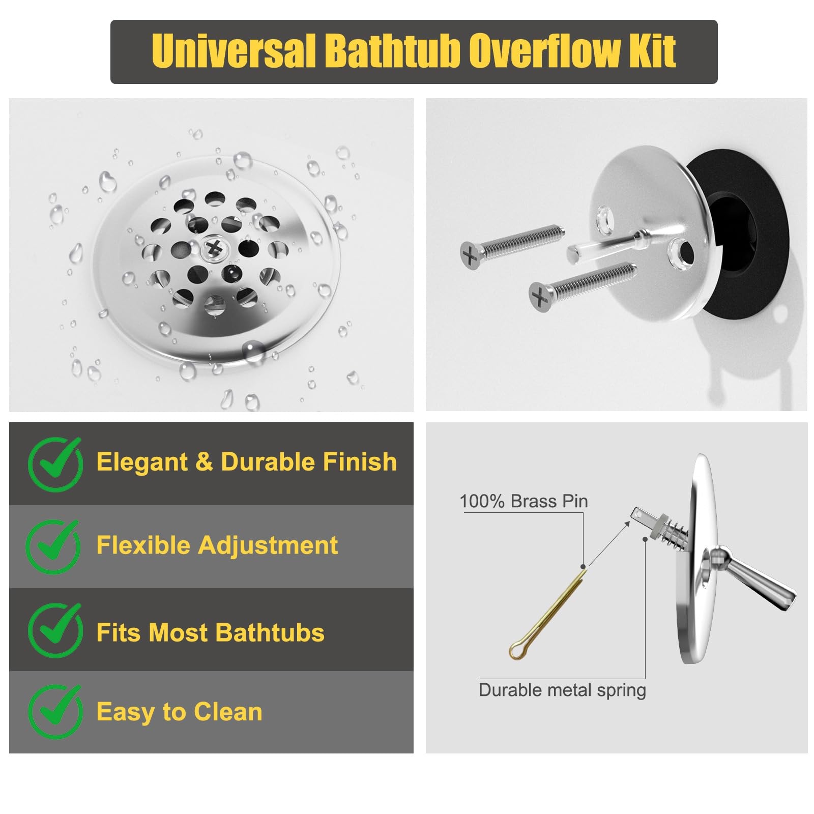 Paikalo Trip Lever Tub Drain Kit, Bathtub Drains Stopper Chrome Kits