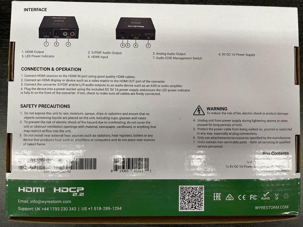 Wyrestorm EXP-CON-AUD-H2 HDMI Analog & Digital Audio Extractor with Pass Through