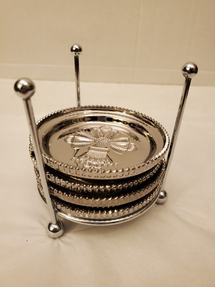 GENUINE SILVER "CHRISTMAS BELL" DRINK COASTERS - PRE OWNED