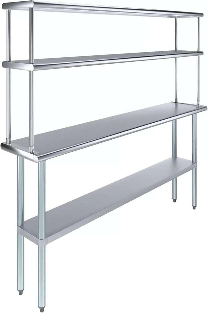 Kitchen Prep Stainless Steel Table w/ Double Overshelf, NSF Certified