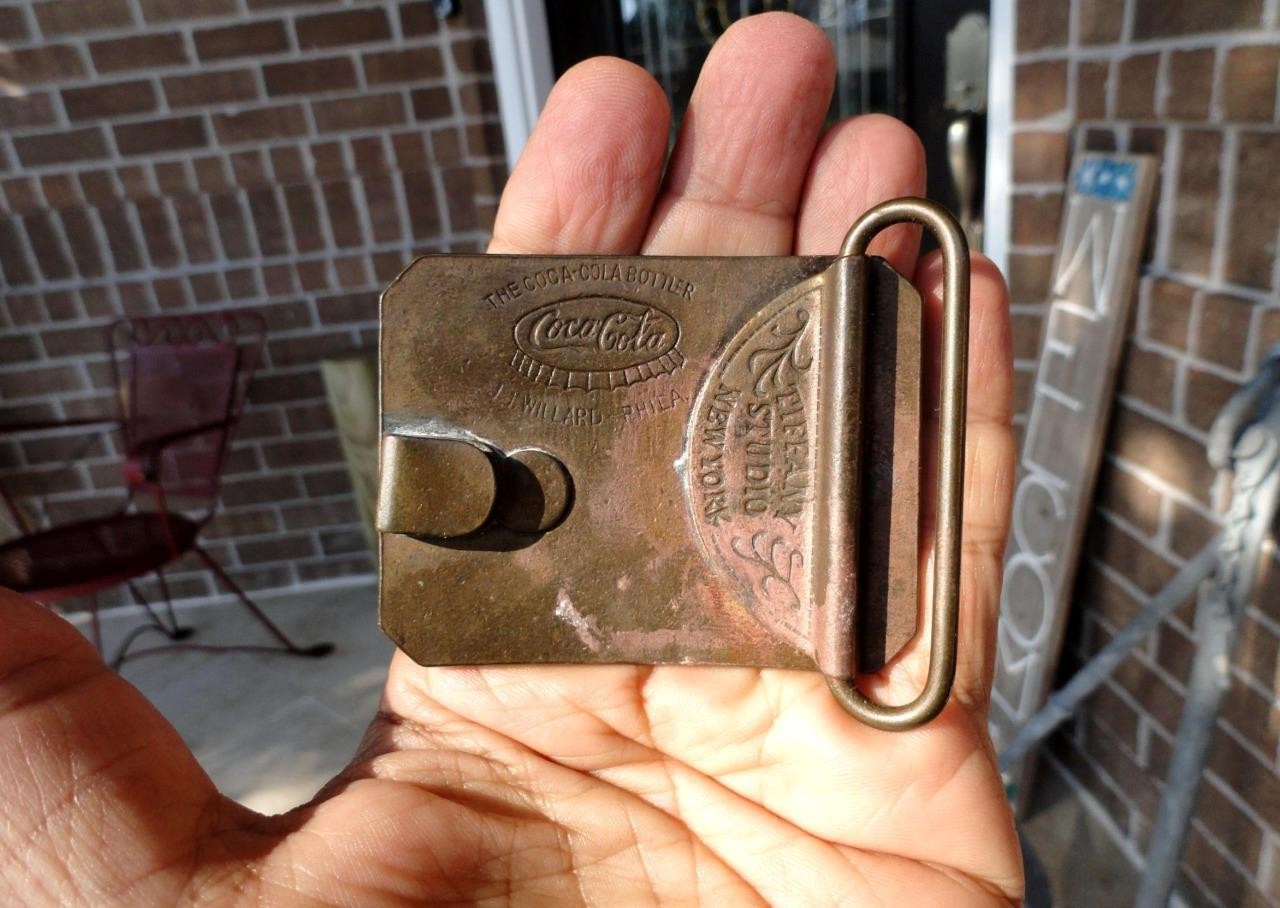 vintage BRASS Coca-Cola COKE Biedenharn Vicksburg, MS TIFFANY BELT BUCKLE