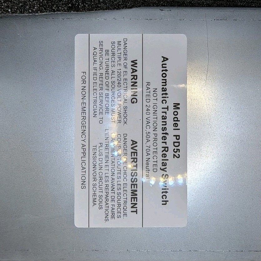 PD52 Automatic Transfer Switch Automatic Type 50 Amp 120/240 VAC MPN PD52