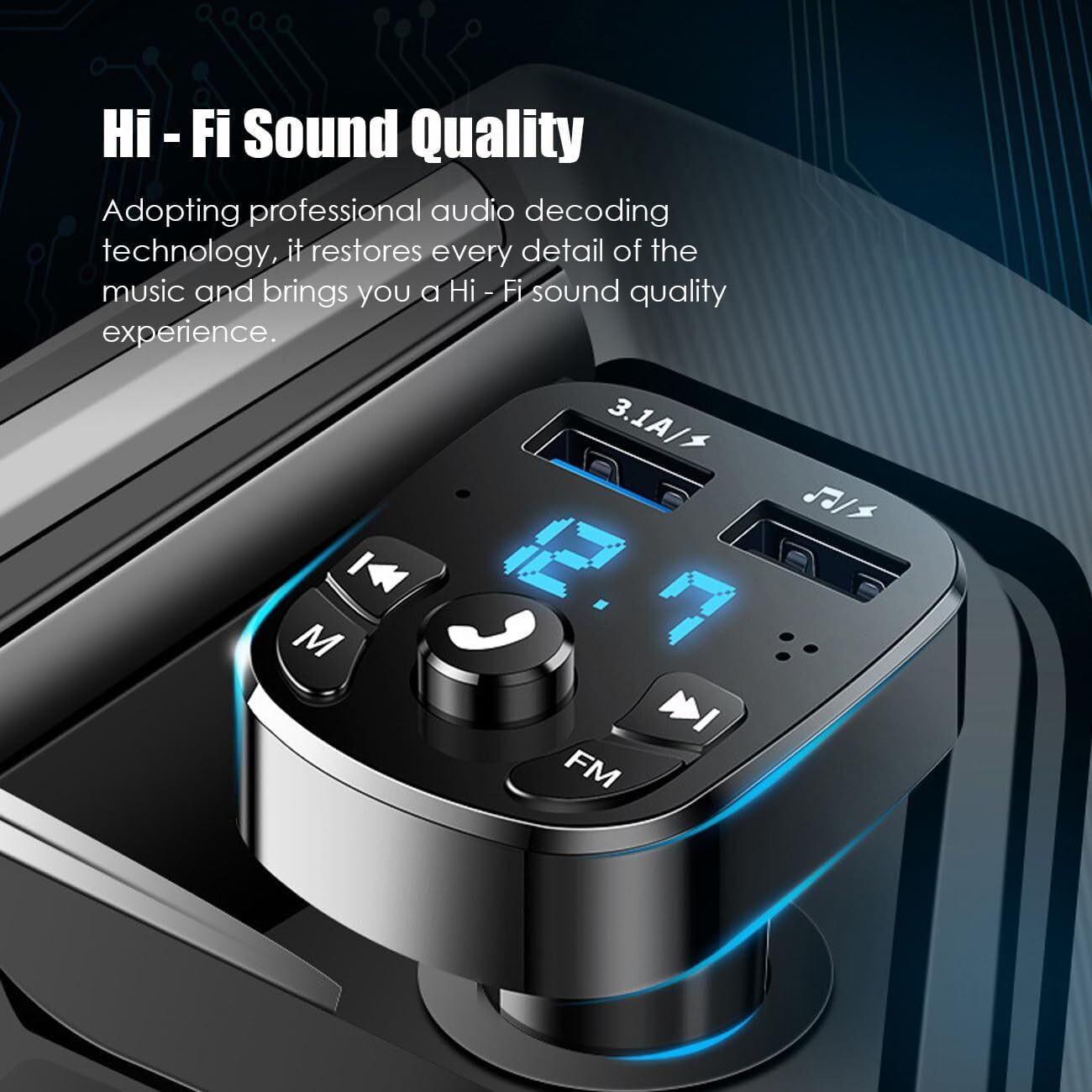 Bluetooth 5.0 Car Wireless FM Transmitter Adapter 2USB PD Charger AUX Hands-Free
