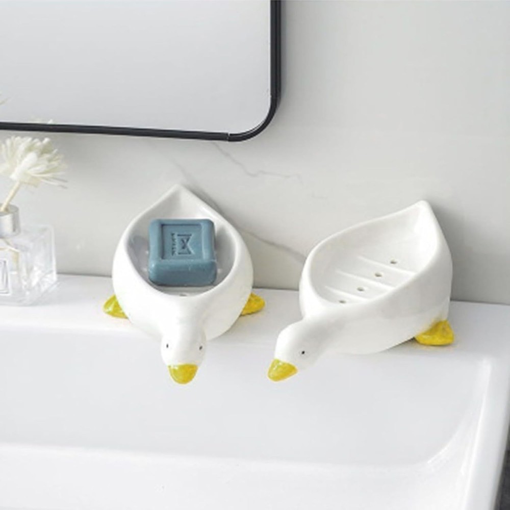 Cute Duck-Shaped Plastic Soap Dish Self-Draining Soap Holder Soap Dish Container