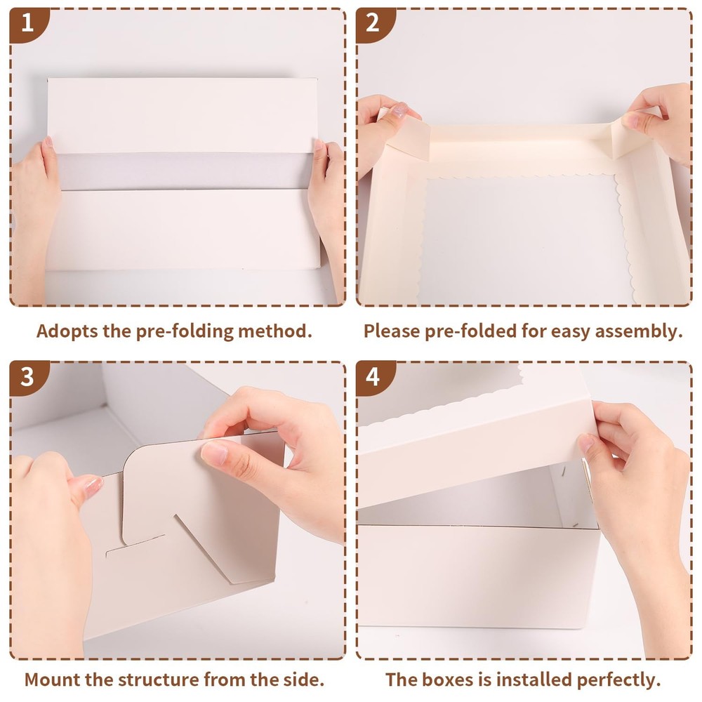 12pcs 19x14x4 inch Cake Boxes with Window White Rectangle Sheet Large Bakery