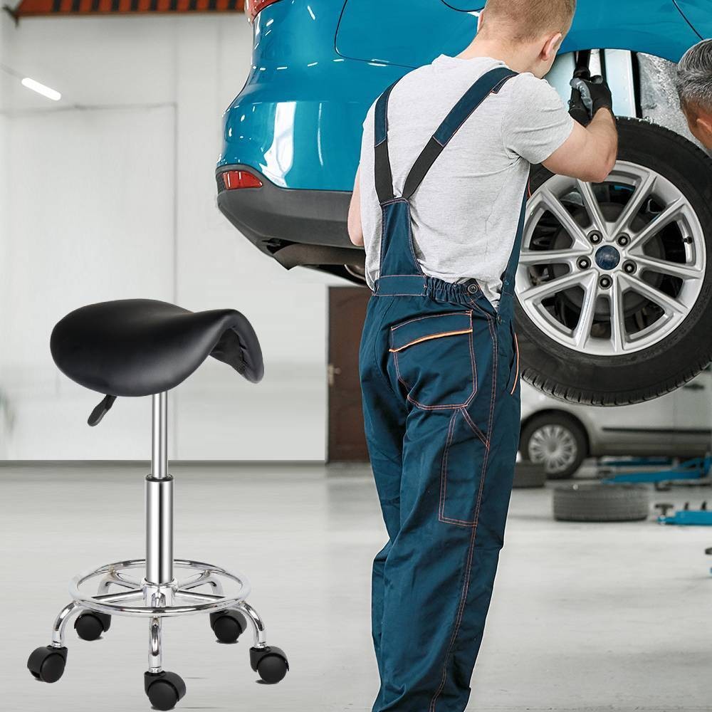 Portable Rolling Garage Stool Adjustable Mechanic Work Shop Salon Stool Black