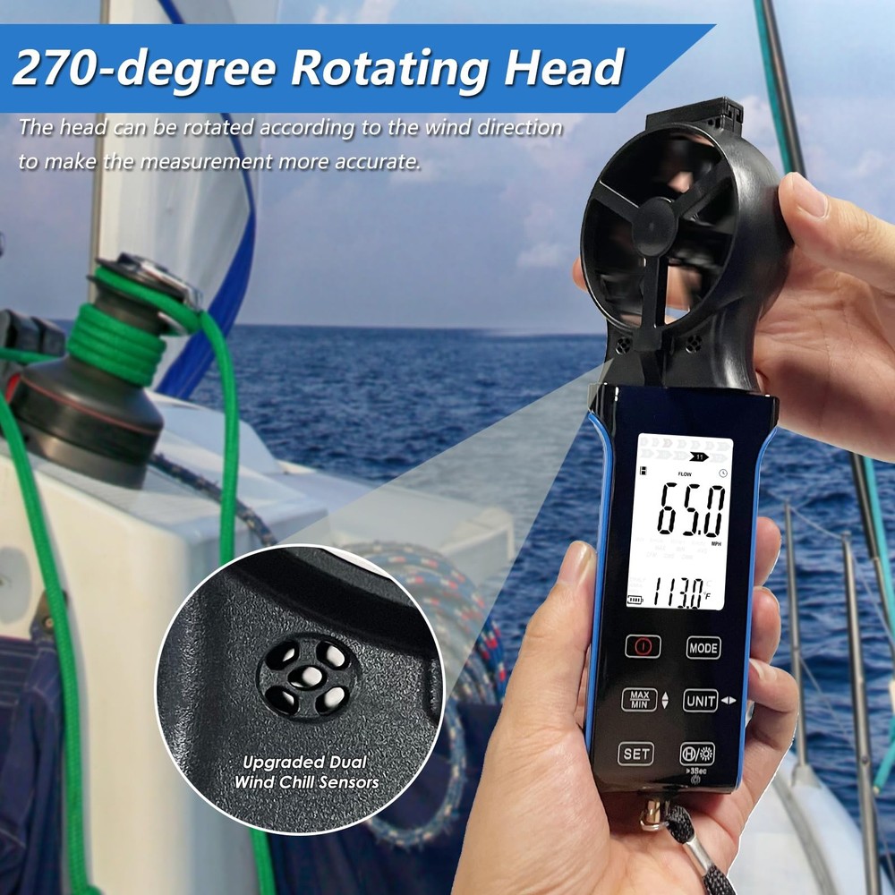 HoldPeak CFM Meter HVAC Anemometer with 270º Rotatable Detector, Handheld Win...