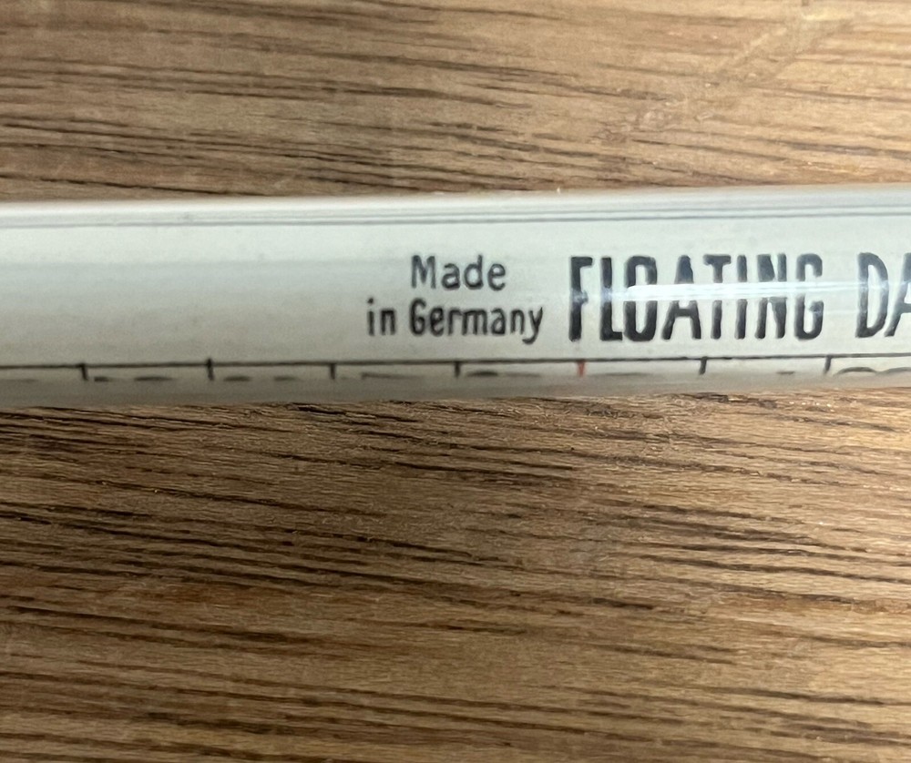 VINTAGE GERMAN MADE GLASS FLOATING DAIRY THERMOMETER With Case