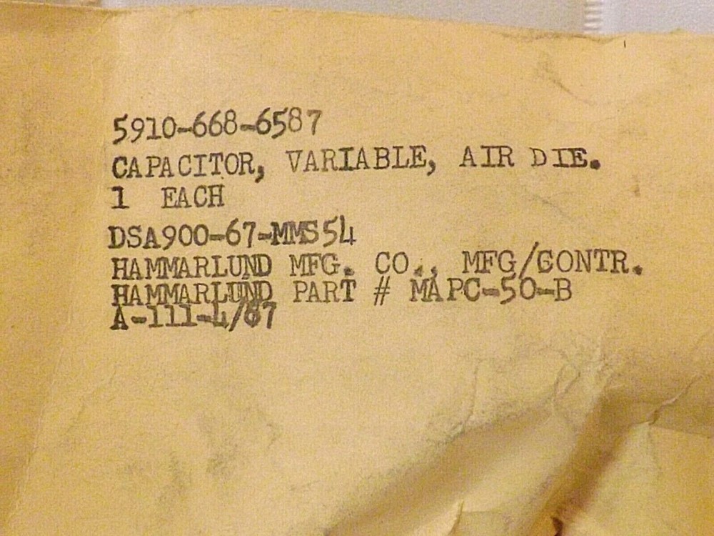 Capacitor,Variable,Air Die,Hammarlund Mfg. Co. pn. MAPC-5-B