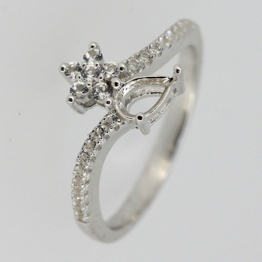 Sterling Silver Semi Mount Ring Setting Pear Cut PE 6x4mm Bypass Ring