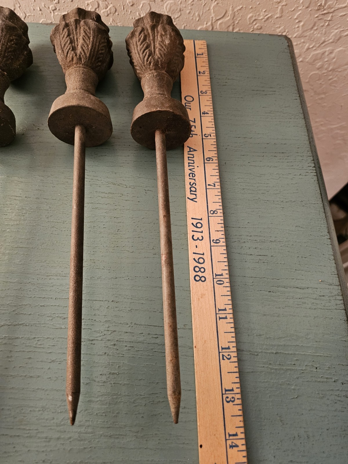 Antique Garden Salvage-4 Cast Iron Hose Guide Stakes W/FencePost Finial...