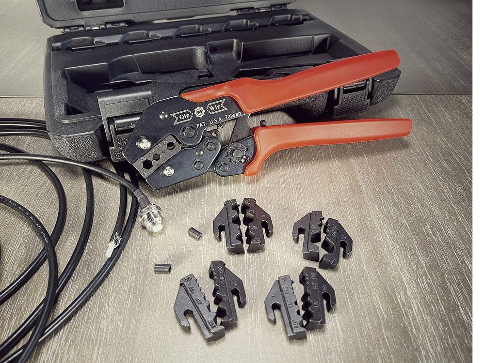 Ergonomic RF Coax Quick Change Portable Crimp Tool Kit 5 Interchangeable Die ...