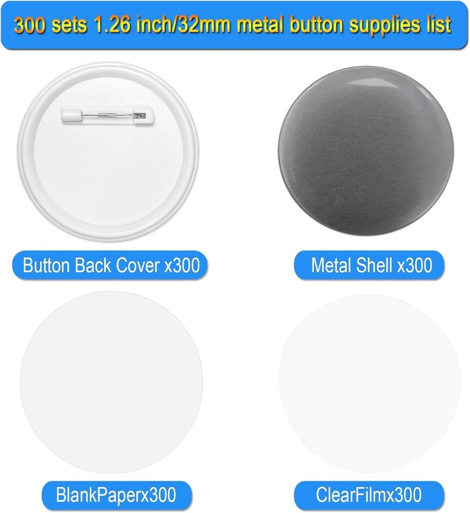 1.26 Inch Button Making Supplies - 300 Sets for Creative Projects