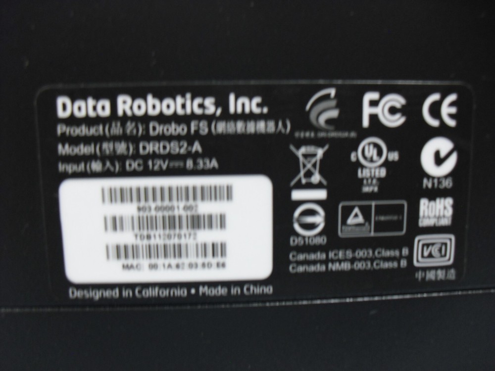 Data Robotics Drobo FS External Drive DRDS2-A NO ADAPTER, ( UNTESTED ).