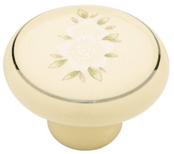 1-1/2" Ceramic Knob Ivory With White Flower Pattern