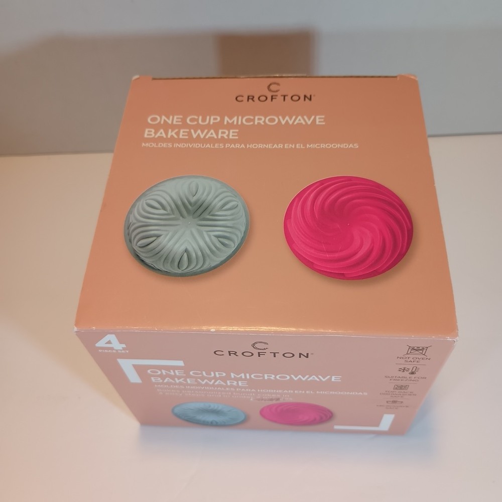 Crofton 4 Pack One Cup Microwave Bakeware Pink & Teal 4.4"