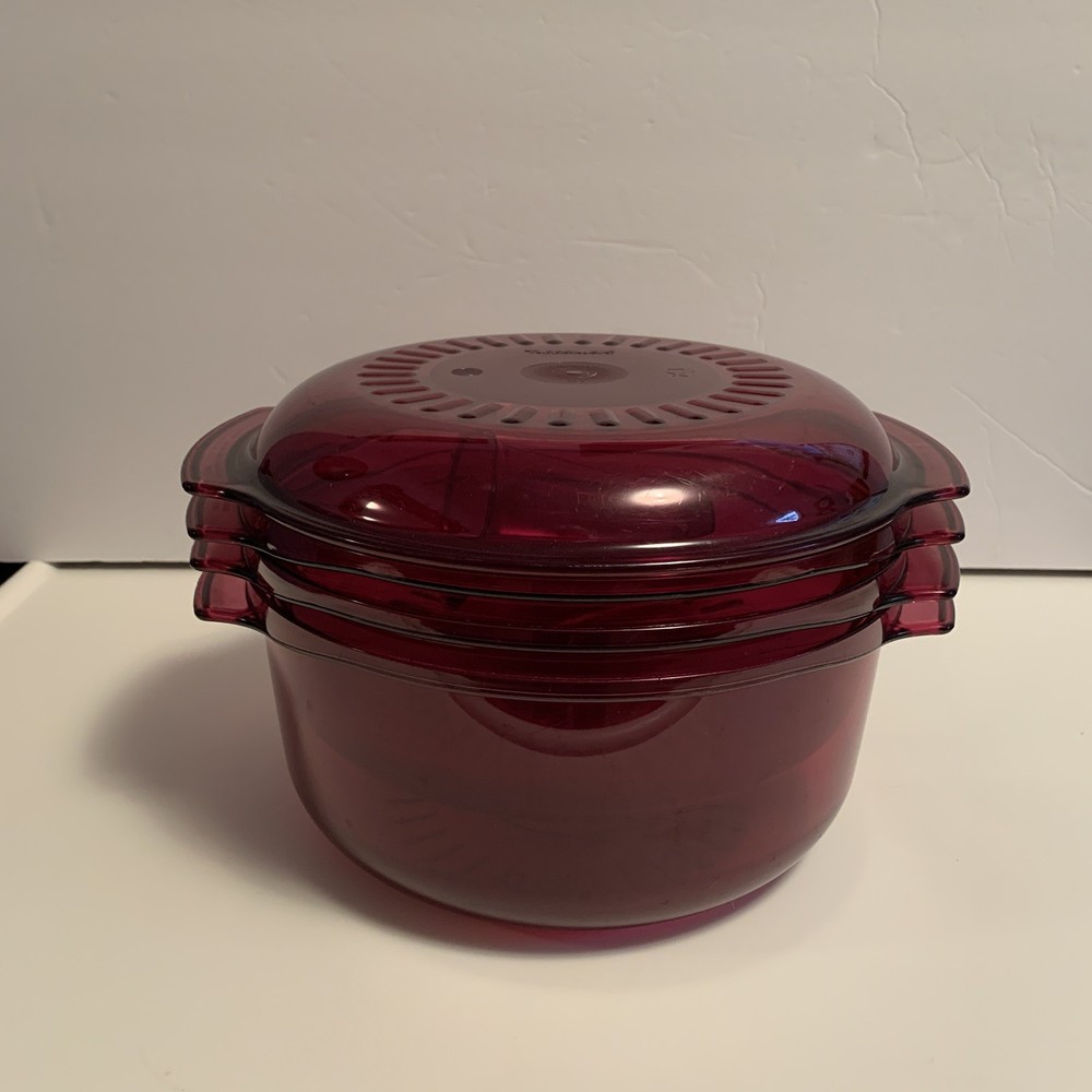 Tupperware Microwave Stack Cooker Steamer 5 Pc Set Cranberry Red USA Vintage