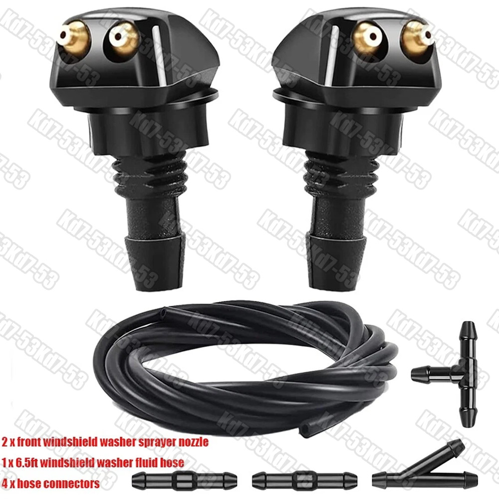 Car Front Windshield Wiper 6.5ft Fluid Hose 2x Nozzle Windshield Sprayer Jet Kit