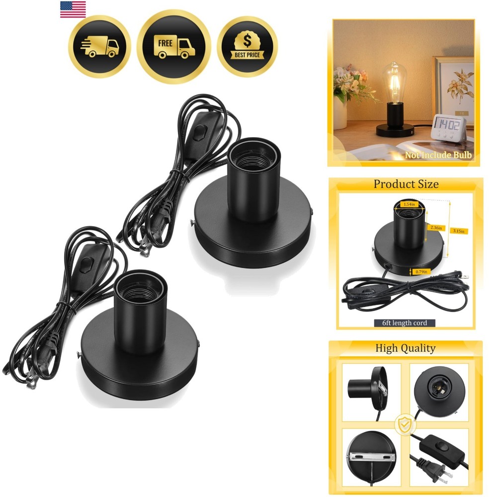 2 Pcs Polished Metal Desktop Lamp Base E26 E27 Screw Light Bulb Holder Socket...