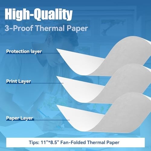 Continuous Folded Thermal Printer Paper 8.5"x11" - 200 Sheets, Moisture-Proof, U
