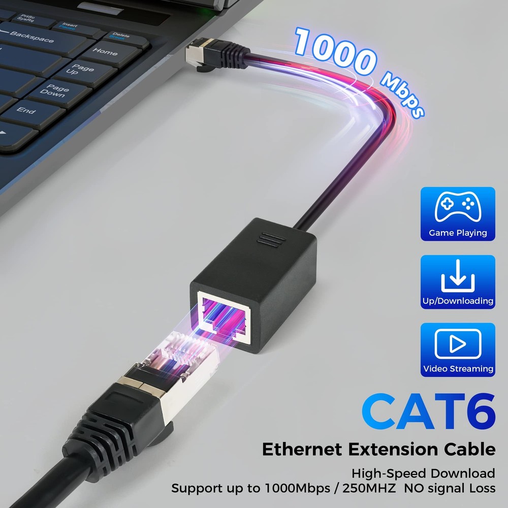 Cat 6 Ethernet Extension Cable 5 Pack，Multiple 0.6 Feet, Black