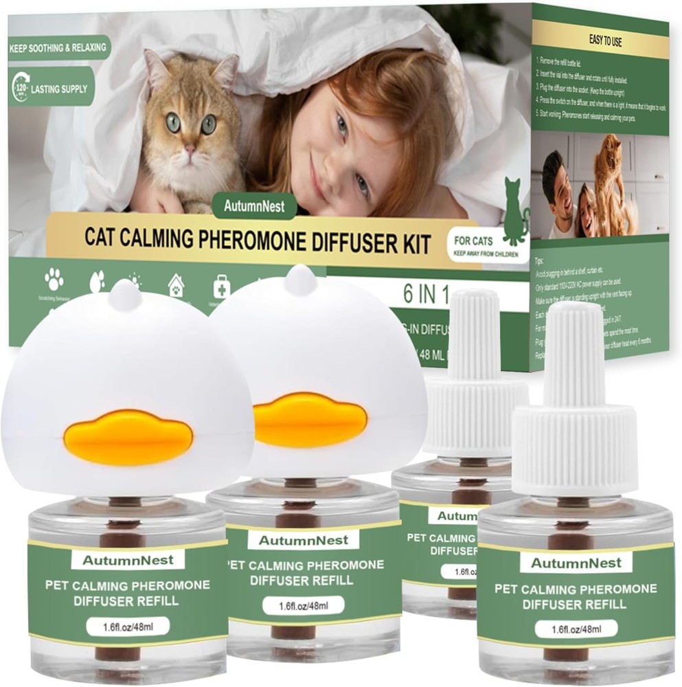 Cat Calming Pheromone Diffuser Set, Pet Calming Plug-in Kit (2 Diffusers + 4 ...