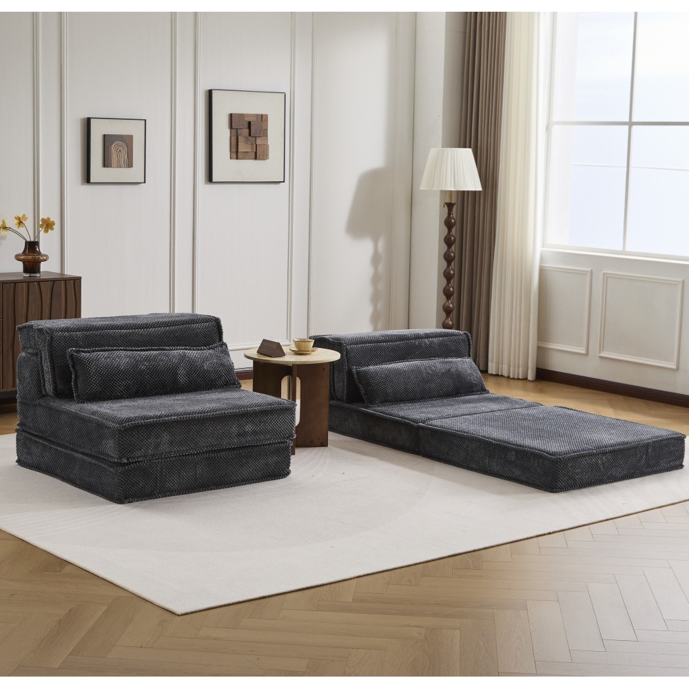 Convertible Floor Sofa Bed w/ Pillows, DIY Modular Sectional Dark Grey
