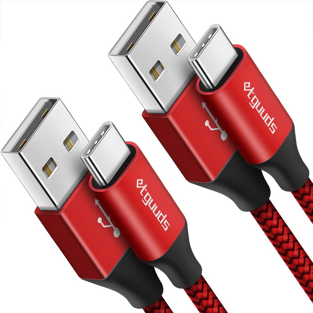 etguuds USB A to C Cable 6ft, 2-Pack, 3A Fast Charging Type C Red