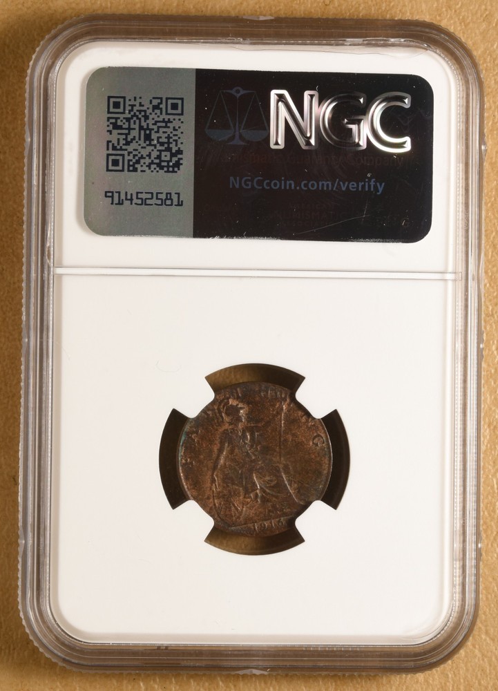 1916 Great Britain Farthing NGC VF35BN