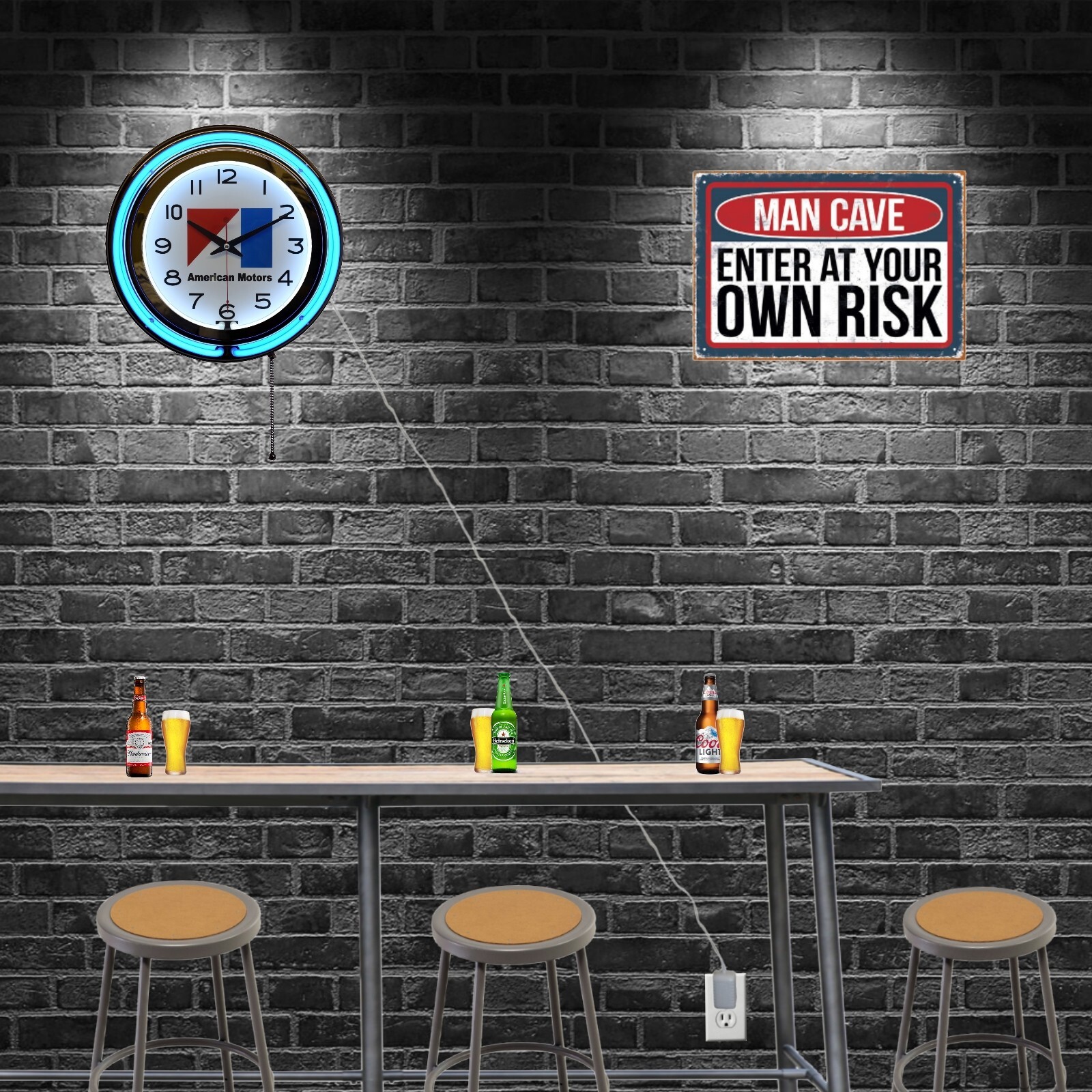 15" AMC American Motors Logo Double Neon Clock Garage Man Cave Decor (Blue)