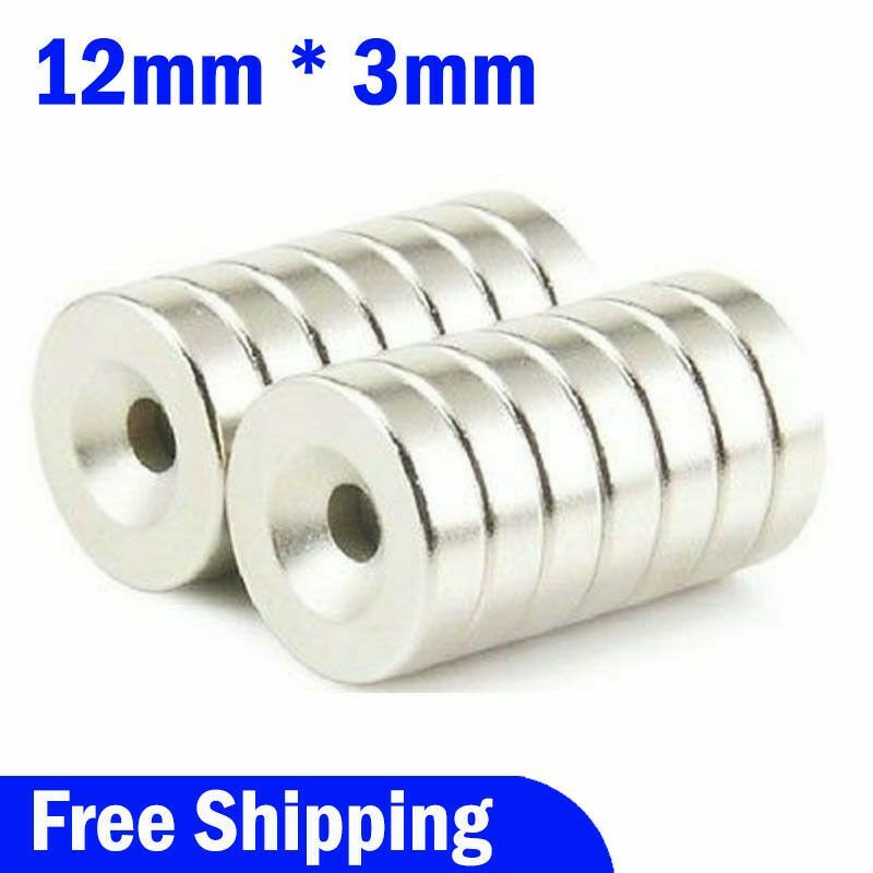 5-100pcs N35 12mm x 3mm Hole 4mm Strong Countersunk Ring Discs Rare Earth Magnet