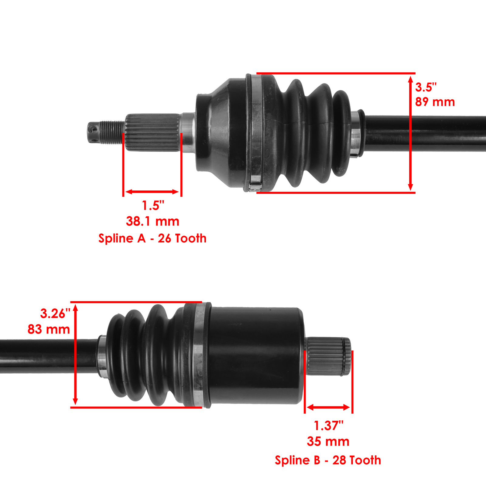 2X Rear CV Axle Stock Length For Polaris RZR XP 1000 2019-2021