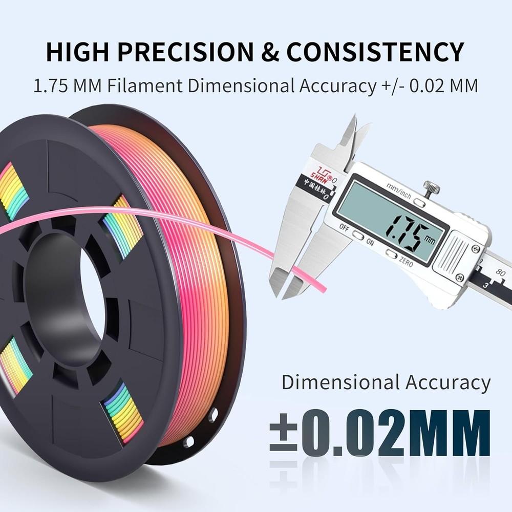 RAMBERY 3D Printer Filament Bundle Silk Shiny Rainbow PLA Filament, Multicolore