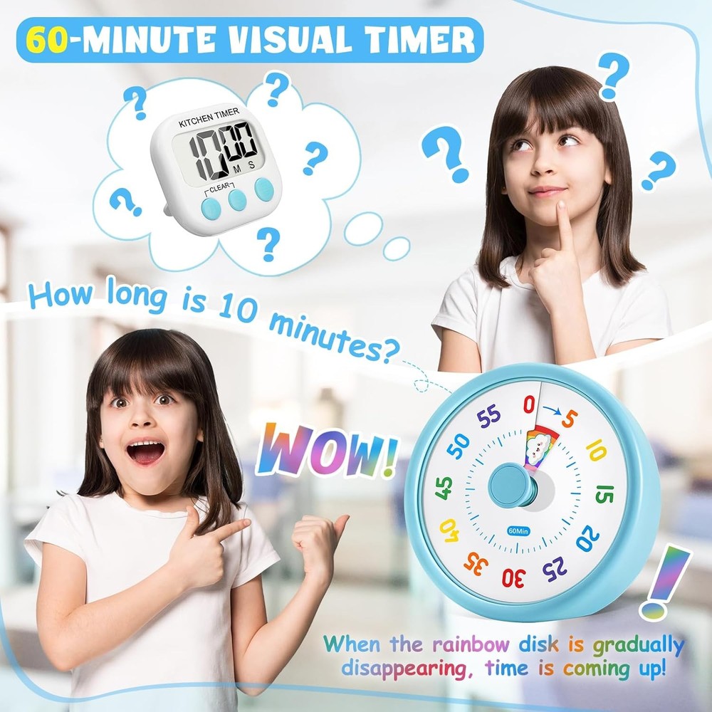 Rainbow Visual Timer for Kids, 60 Minute Silent Countdown Clock with Color Disk,