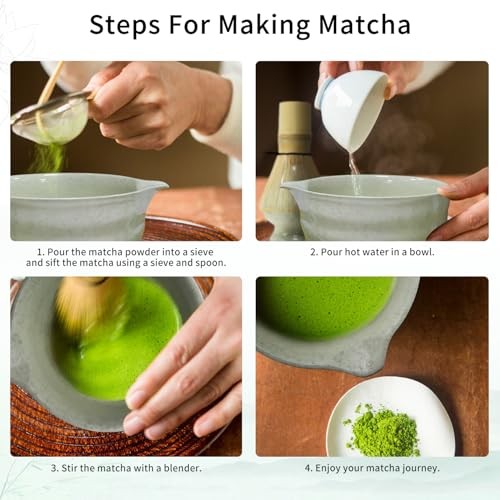 Matcha Whisk Set for Tea Lovers, Matcha Bowl with Spout, Bamboo Whisk, Scoop,