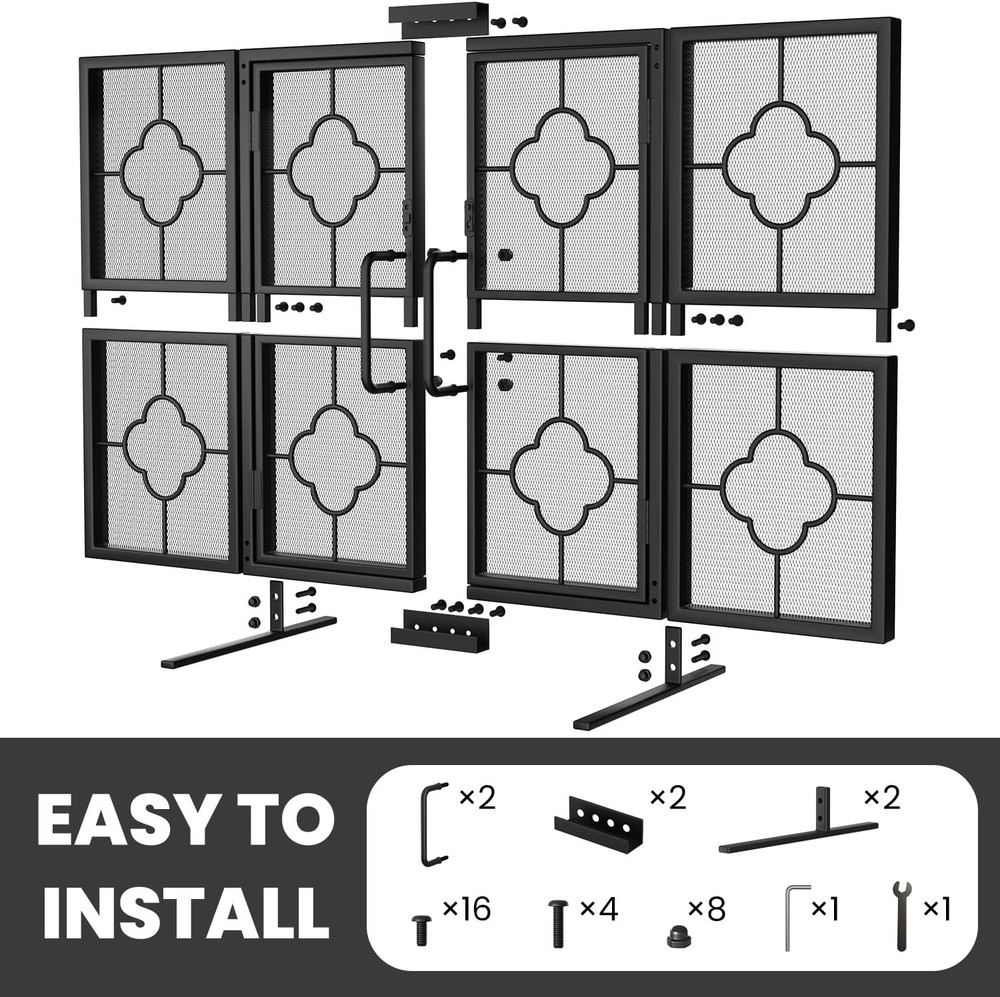 Durable Adjustable 3 Panel Fireplace Screen - Handcrafted Wrought Iron Design