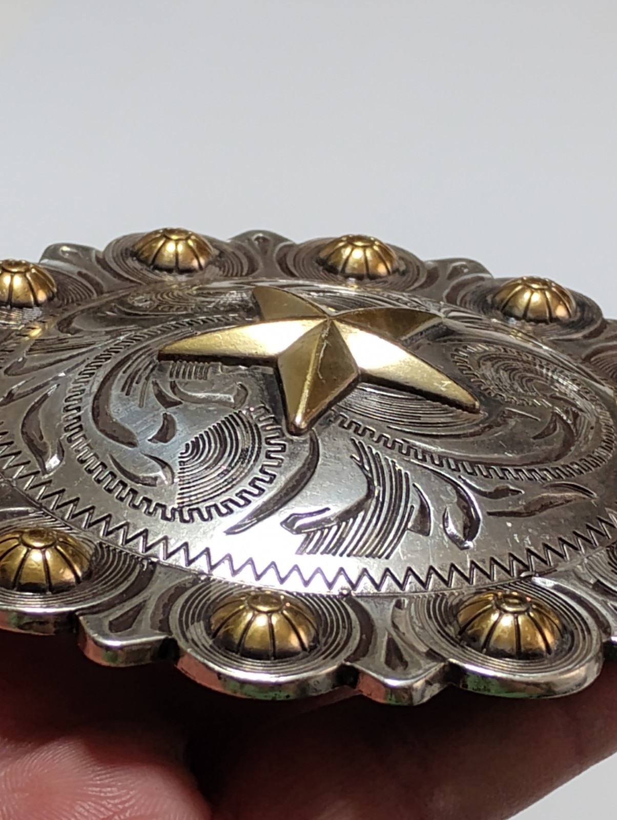 Large 4-1/2 inch Vintage Western Star Berry Concho with Chicago Screw Back #1