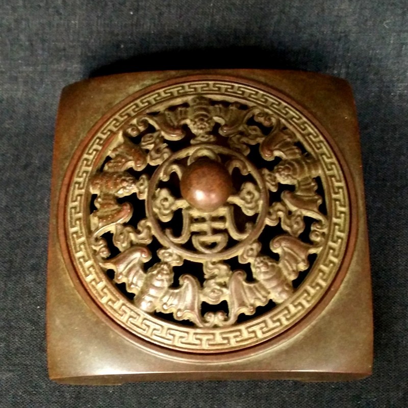 3.3" mark Antique Chinese Bronze bat Censer Aroma Incense burner Censer statue