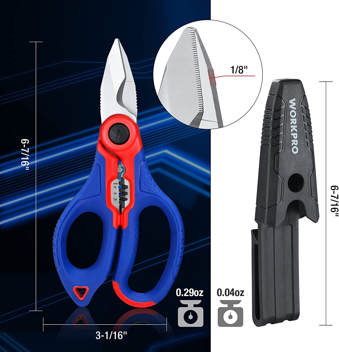 WORKPRO Stainless Electricians Scissors 6.4 inch Serrated Blade w/Wire Stripper