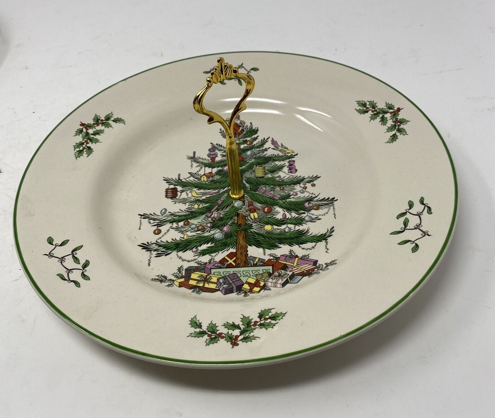 Spode Christmas Tree Single Handled Tidbit/Canape Serving Tray/Server 10 1/2"