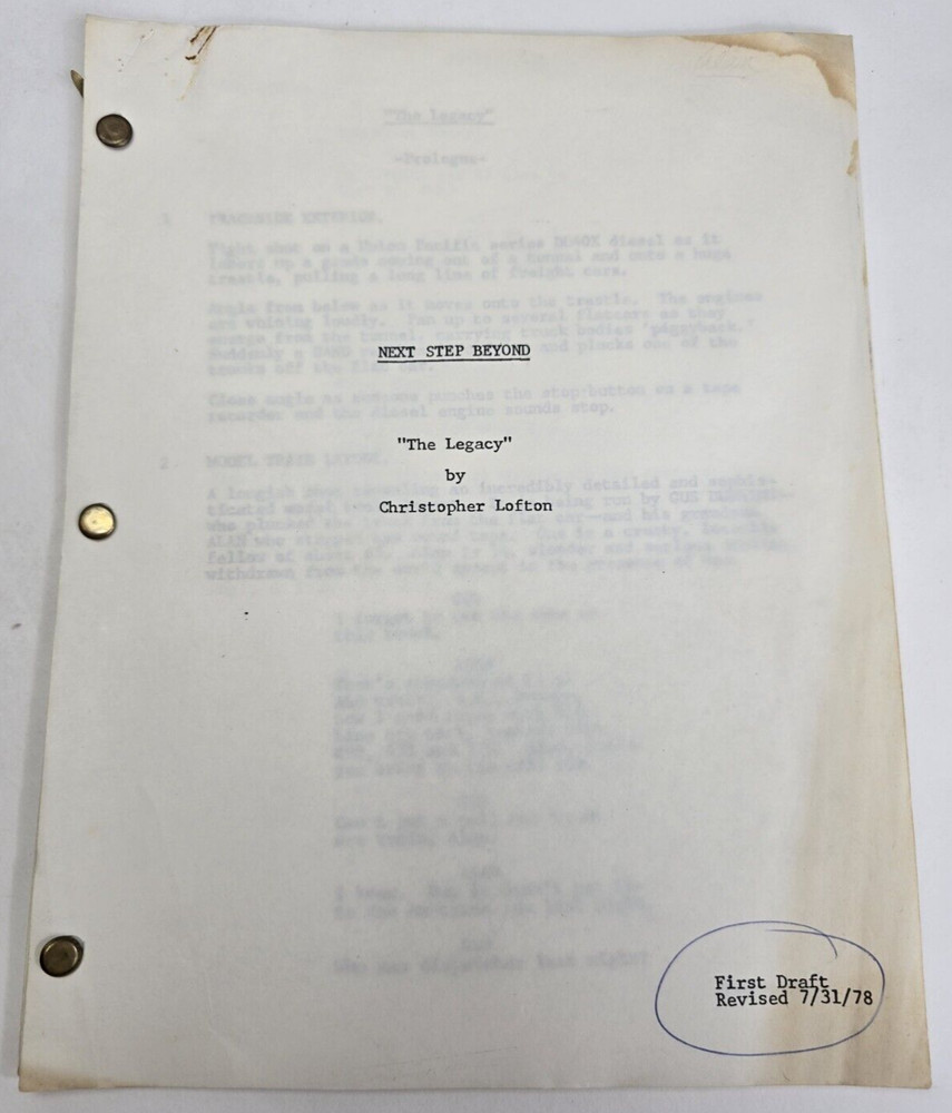 THE NEXT STEP BEYOND / Christopher Lofton 1978 TV Script, John Newland "Legacy"