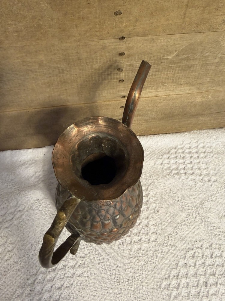 Antique Copper Pitcher Hammered Patina Handcrafted