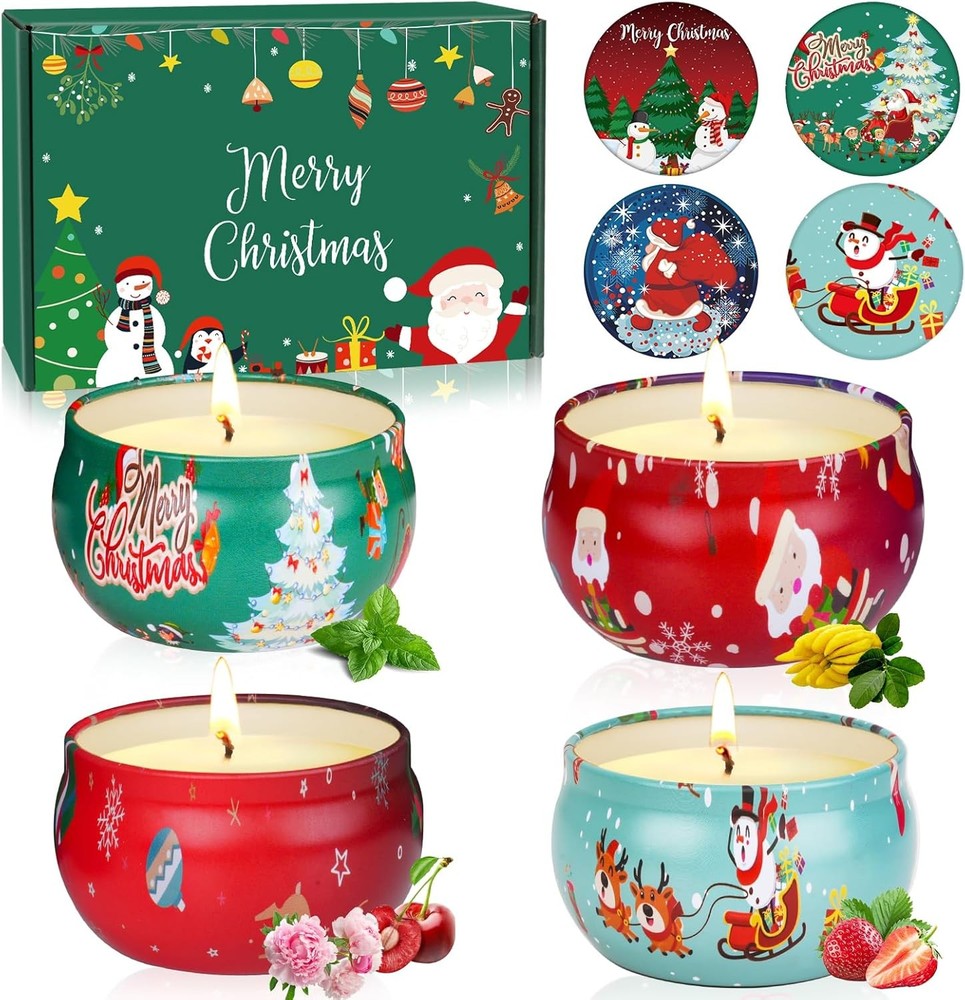 Christmas Candles Set - 4 Pack Scented Gift Red & Green