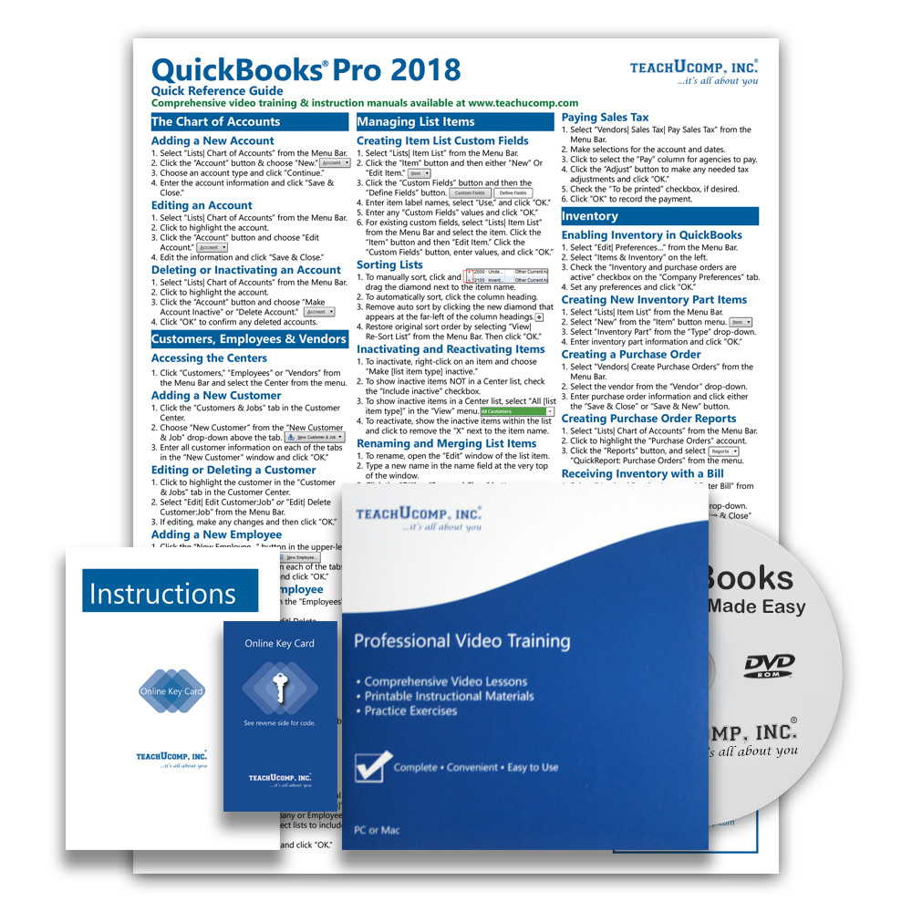 QUICKBOOKS PRO 2018 DELUXE Training Tutorial Course with Quick Reference Guide