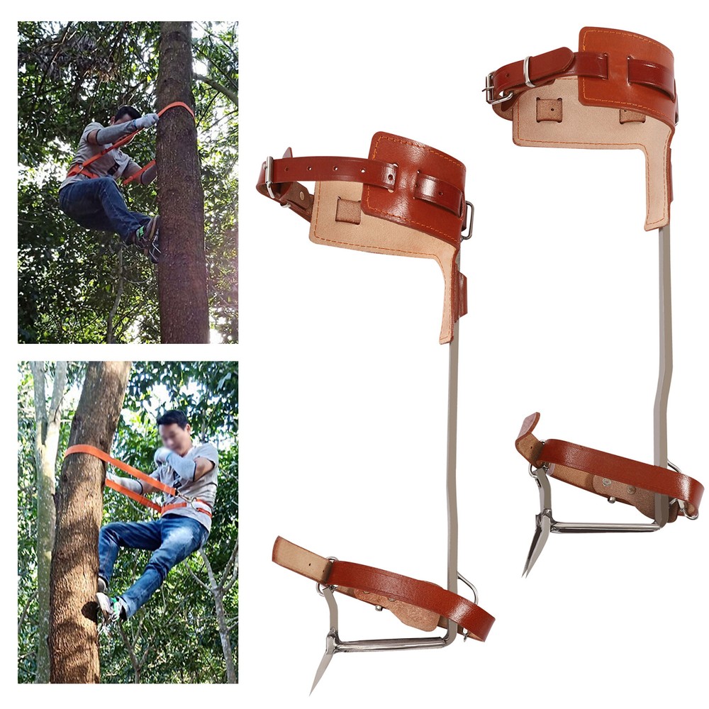 Adjustable Tree Climbing Spike Set with Double Teeth and Safety Gear