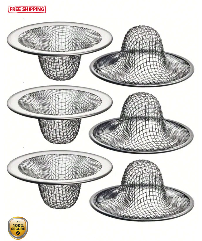6pcs Stainless Steel Sink Strainer - Mesh Drain & Hair Catcher for Bathroom